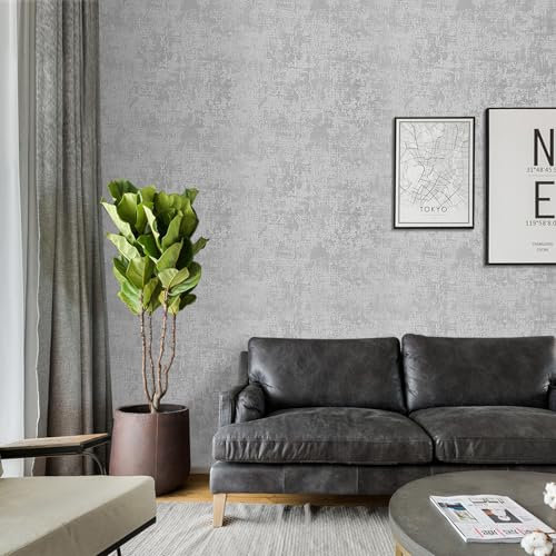 Tarwanear Grey Concrete Effect Wallpaper 0.53 * 9.5m Retro Stone Textures Wallpaper Shabby Chic Matte Wall Paper Roll for Living Spaces & Feature Walls Bedroom Hallway