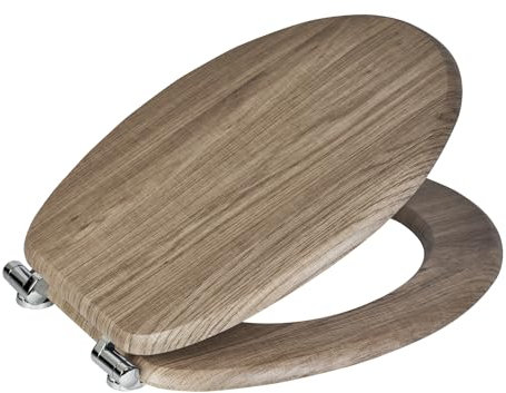 Showerdrape Rust Oak Wood Effect Toilet Seat - Soft Close Chrome Hinges Comfortable Easy to Clean and Install with Universal Fittings Norfolk