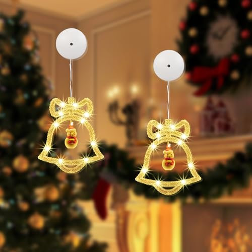 Drezesov LED Weihnachtsbeleuchtung Innen, 2 Stück LED Sterne Weihnachtsbeleuchtung Warmweiß Batteriebetriebene mit Saugnäpfe Weihnachtsdeko Fenster für Weihnachten Deko, Party,Hochzeit (Glocke)