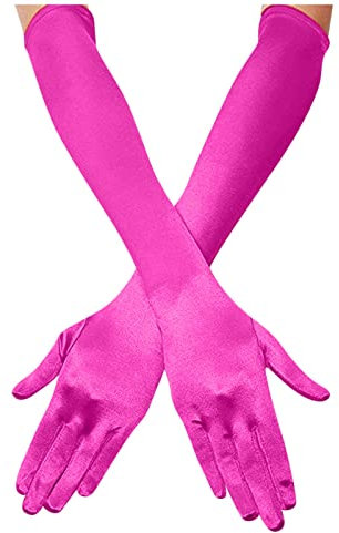 White Cotton Gloves Women Garden Gloves Heavy Duty Bridal Satin Dance Women's Length Finger Gloves Gloves Long 1920s Opera Gloves Netball Gloves Women For Nails Long Gloves Black (Hot Pink, One Size)