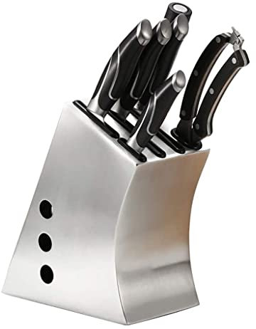 TOTIKI Messerblock Messerhalter Aufbewahrung Messerblock Universal-Küchenmesserhalter Aus Edelstahl Mit Rutschfester Matte Und Wasserablauf Und 6 Fächern Messerhalter Küche