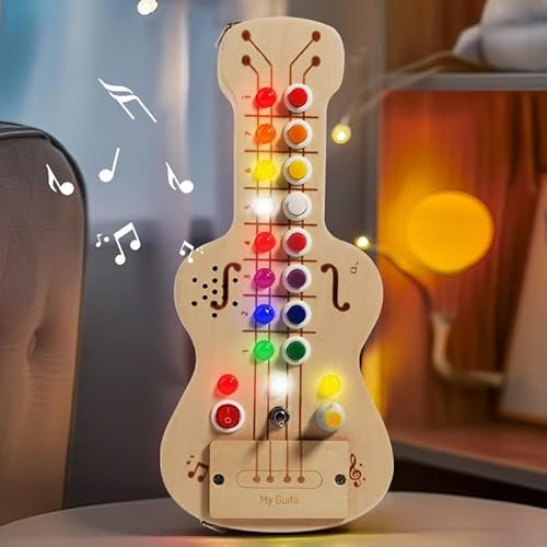 BASAMOU Montessori Spielzeug Busy Board Baby ab 1 Jahr, mit 11 LED 11 Lichtschalter, Activity Board Holzspielzeug ab 1 2 3 4 Jahr, Motorikspielzeug Sensorik Lernspielzeug Kinder Jungen Mädch Geschenk