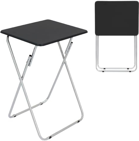 Anika 62119 Folding Tray Table/Small Portable Multi-Use Side Table for Eating, Laptop Desk Workspace/Black and Silver / 48 x 40 x 66cm
