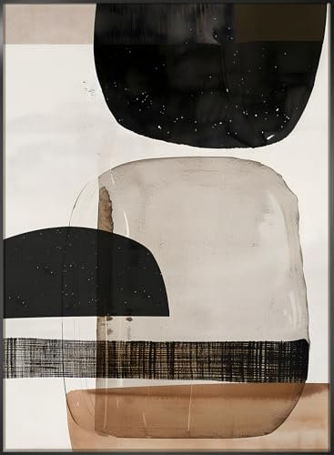 STYLER Bild Layered 50x70 cm (AUFHÄNGFERTIG) mit elegantem Rahmen – Abstraktes Kunstwerk in Beige Schwarz Braun – Modern Minimalistisch Dekorativ Hochwertig