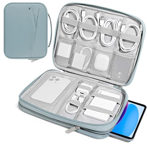 MoKo Borsa da 9-11 Pollice con Custodia per Tablet iPad Pro M4 & Air M2 2024, iPad 10th Gen 10,9, iPadAir 5/4th 10,9, Borsa per i-Pad a Doppio Strato con Maniglia per Trasporto Antiscivol,Blu nebbioso