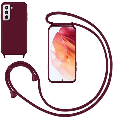 Coque pour Samsung Galaxy S21 FE avec Cordon,Souple Silicone Housse avec Bandoulière en Nylon, Réglable Lanyard Case Protection Complète Cover Etui Antichoc Protection,Rouge