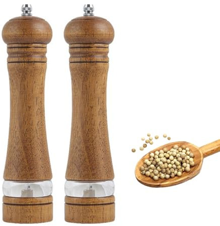 NEXROLA Salz und Pfeffermühle 2-teilig aus Holz, Pfeffer und Salzmühle Manuell mit Verstellbarem Keramikmahlwerk und Acrylfenster, Salt and Pepper Grinder Groß für Pfeffer, Meersalz und Gewürzmühle