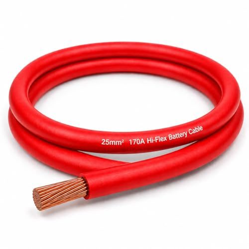 MKGT 170A Hi-Flex Battery Cable – 25mm2 3 Gauge Pure Copper Single Core PVC Welding Wire for 12V & 24V Automotive, Campervan, Solar, Inverter & Leisure Battery Systems (Red, 9 Meters)