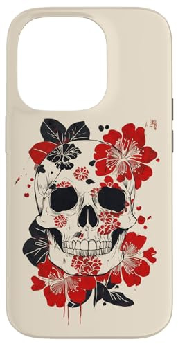 Floral Skull Japanese Art Gothic Red Black Tattoo Style Case for iPhone 14 Pro