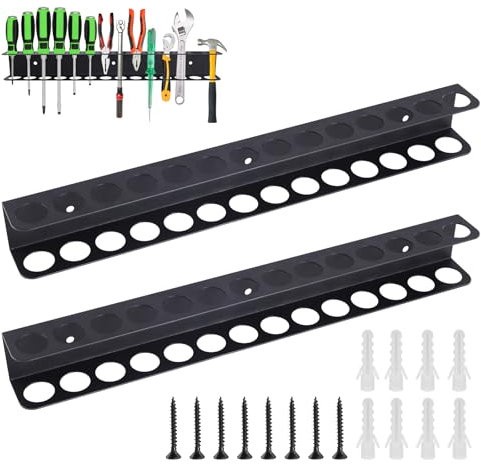 Support Tournevis, 2 Pièces Support Outils Mural Rangement Outils Support Mural Tournevi pour Outils Tournevis Pinces 14 Trous pour mur Perforé Atelier Garage et établi