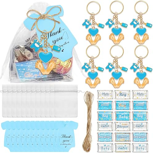 6/20 Stück Babyfüße-Anhänger-Set, Partyzubehör, inklusive Beutel mit Kordelzug, Hängeetikett für Babypartys, Hochzeiten