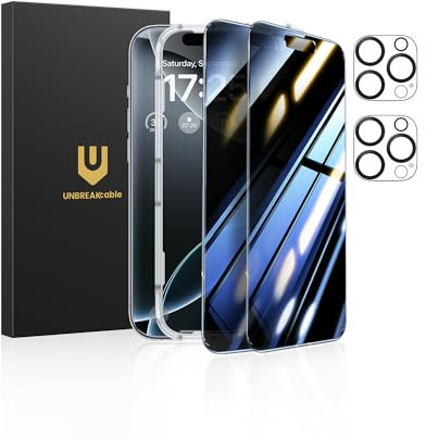UNBREAKcable Privacy Screen Protector for iPhone 16 Pro Max (6.9-Inch), 2-Pack + 2 Lens Protectors|25° Anti-Spy|9H Hardness|Anti-Fingerprint|HD Clarity Tempered Glass