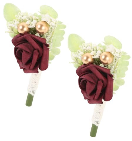2 Stück Boutonniere für Trauzeugen Ansteckblumen für Hochzeiten Partys Zeremonien Weinrot für Verschiedene Anlässe