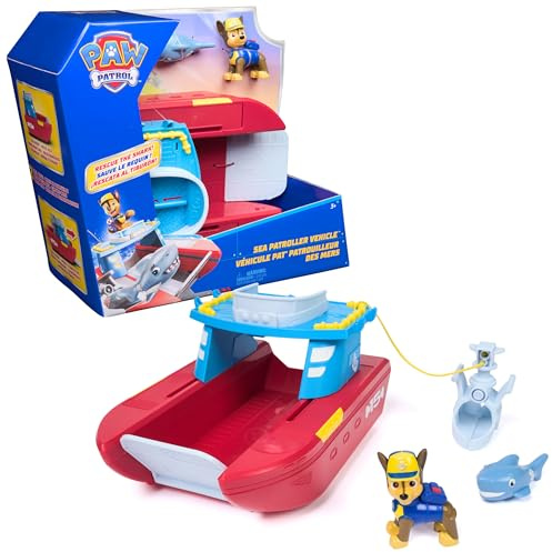 Paw Patrol Sea Patroller Vehicle with Chase and Shark Figure | Action Rescue Vehicle, Rolling Wheels, 2 Patrol Modes, Rescue Claw, Pretend Play, Kids Toys for Boys and Girls Ages 3 and Up