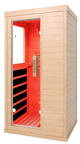 Far Infrared Sauna, 1 Person Hemlock Wooden Indoor Far Infrared Side-Opening Sauna Room,Home Dry Sauna with 5 Infrared Heating Panels Tempered Glass Door,Bluetooth Speakers 7 Chromotherapy Lights