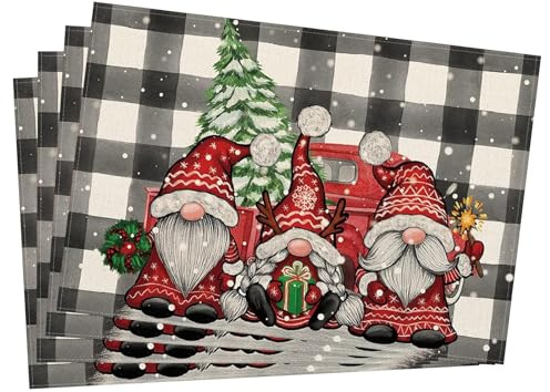 Weihnachten Tischsets 4er Set, rutschfeste Platzsets 45x30cm, Abwaschbare Tischdeko für Weihnachten, Weihnatliche Tisch Deco für Küche, Esstisch & Feiern
