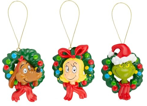 VFM e-Store - Grinch Christmas Tree Hanging 3D Decoration Festive Partyware Dr Seuss Xmas Theme - 8.5 X 6.5cm Variety X 3 Pack