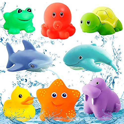 TOPJOWGA Baby Badespielzeug, 8PCS Badewannenspielzeug, Wasserspielzeug Kinder, Badewannenspielzeug Schwimmendes, Badewanne Pool Spielzeug, Badewannen Spielzeug Kinderbaden