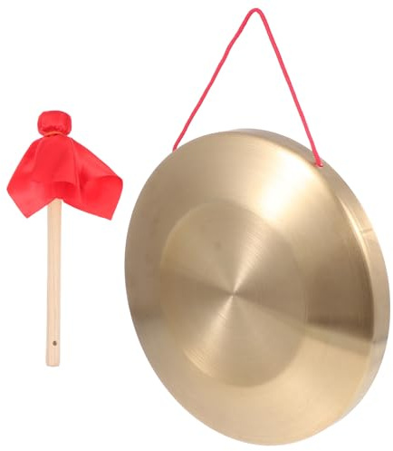 Kupfergong Handgong mit Spielhammer, 1 Satz Rundes Schlaginstrument | Kupfer Stahl Legierung, mit Griff und Seil, Handpoliert, Goldfarben, für Percussion und Klangschule Zufälliger Stil