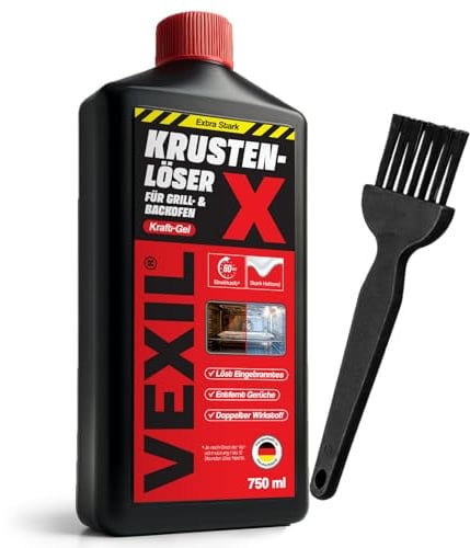 VEXIL Backofenreiniger EXTRA STARK + Pinsel – Doppelter Wirkstoff gegen Eingebranntes – hochkonzentriertes Haftgel – Grillreiniger & Fettlöser – für Backofen & Grill – 750 ml – Made in Germany