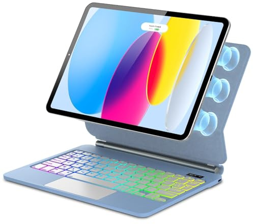WAVATA Magic Keyboard pour iPad 10e 2022 et iPad A16 11 Ème 2025 11, Bleu | Design Magnétique Flottant, Rétroéclairé 7 Couleurs, Multi-Touch Pavé Tactile AZERTY Français