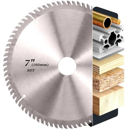 Circular Saw Blade, 180mm x 25mm Circular Saw Blades 80T Fine Cut, TCT Circular Saw Blade Thin Kerf, 180mm Circular Saw Blades For Wood Metal