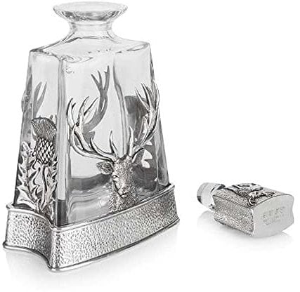 AE Williams Stunning Pewter & Scottish Thistle Glass Pyramid Crystal Whisky Decanter, 60cl, Silver