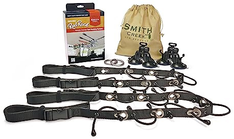 Smith Creek Rod Rack for Vehicle Interior, Heavy Duty Fly Fishing Rod Holder with 3 Attachment Options: Suction Cups, Carabiners, Strap Buckles