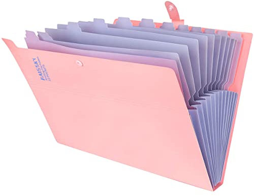 HAISSKY A4-Fächermappe, wasserdicht, zum Organisieren von Dokumenten. Mit 12 Fächern. Für Büro, Zuhause, Schule, Reise usw. 12 Poches Rosa