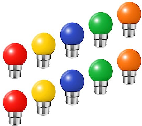 HUAMu Ampoules baïonnette B22 - Paquet de 10 ampoule LED Feston 2 W (équivalent 20W), ampoule écoénergétique écoénergétique colorée Couleur, petites ampoules de Noël BC Cap