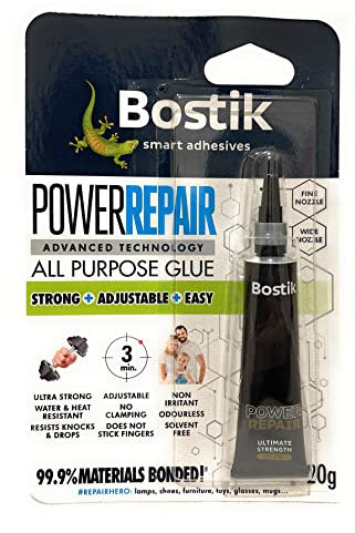 Bostik Power Repair All Purpose Glue | Ultra Strong, Water & Heat Resistant, Adjustable, No-Clamp Formula | Non-Irritant & Solvent-Free Adhesive for DIY, Home Repairs, Crafts – 20g