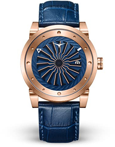 ZINVO Herren Uhr Automatik Analog Edelstahl Leder Turbine Galaxy Blau