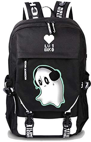 WANHONGYUE Undertale Spiel Cosplay Rucksack Schultasche Laptop Backpack mit USB-Ladeanschluss Schwarz / 15
