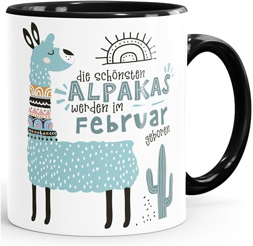 SpecialMe® Kaffee-Tasse Die Schönsten Alpakas werden im Januar-Dezember geboren anpassbares Motiv Geburtsmonat individuelle Geburtstags-Geschenke Lama Inner-schwarz Keramik-Tasse
