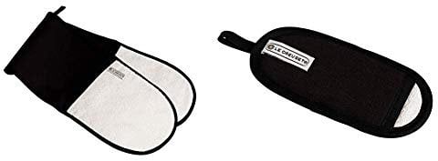Le Creuset 4-Layered Textile Double Oven Gloves, Stain Resistant, Black & 4-Layered Textile Handle Glove, Stain Resistant, Black