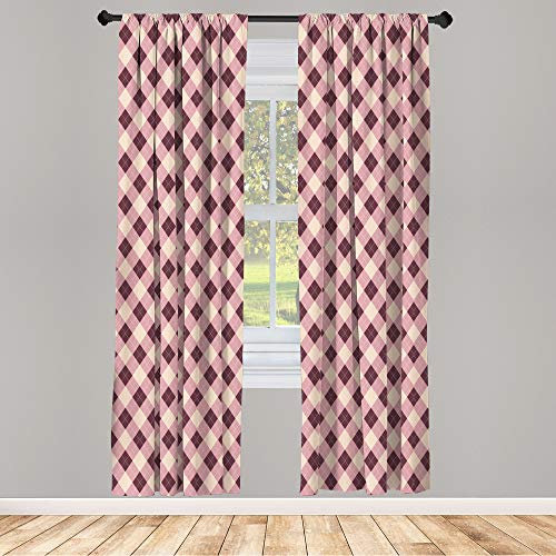 ABAKUHAUS Brown Plaid Vorhänge, Gardinen, Diamant-förmige Design, Fensterbehandlungen für Wohnzimmer Schlafzimmer Dekor, 2 Stück 75 cm b x 225 cm h, Pale Rose Aubergine