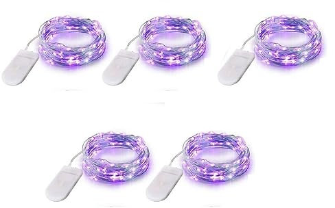 WHSCwp LED String Lights 5 Pack, 10mm10 LED Fairy Lights Battery Operated, Copper Wire Light for Home Garden Wedding Party Christmas Halloween Concerts Bars Clubs Hotels(Purple)