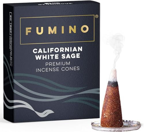 Fumino Cônes Encens Naturel Parfum Sauge Blanche de Californie - 15 Cônes Encens Frais Masala Agarbatti Joss Smoke - Fragrances pour Relaxation, Méditation, Détente et Décoration Intérieure