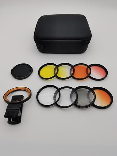 Saricho Coral Lens Set, Smartphone Reef Lens Kits, 1 Dust Case, 2 Clips, 8 Lenses: Yellow, Orange, Gradual Yellow Orange Pink, Star6, CPL, Macro