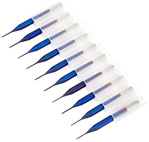 Fräser 10 Stück Hartmetall blau beschichteter Schaftfräser für Leiterplatten-Graviermaschine(0.6mm)