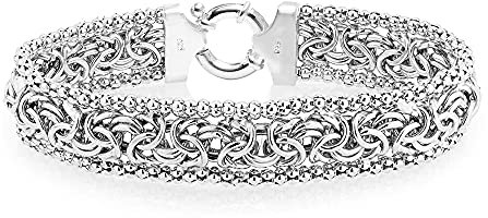 Charmsy Sterling Silver Jewelry Byzantine Beaded Mesh Link Chain Bracelet for Women 8.0 inch
