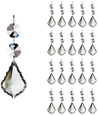 Hoja de arce 20 piezas de cristal prismas de araña de repuesto para colgantes, cuentas de cristales colgantes de 38 mm para lámpara de araña, decoración de boda transparente