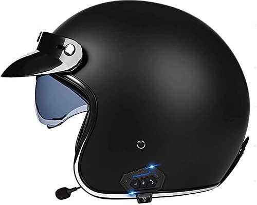 Bluetooth Moto 3/4 Casco Auricolare E Microfono Integrati Con Visiera Parasole Retrattile Certificazione ECE Casco Jet Jet Per Adulti Uomini Donne - Mezze Caschi Moto Stile Vintage F,XL=61-62CM