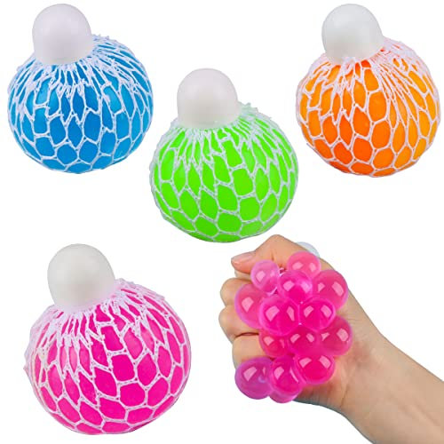 Squeeze Ball mit Netz, RosyFate 4 Stück Squishy Mesh Ball, Quetschball Im Netz, Squeeze Ball Bunt, Stressball Fidget Toy, Anti Stress Spielzeug, für Kinder und Erwachsene (B)