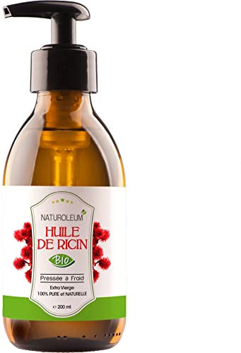 HUILE DE RICIN 100% BIO NATUROLEUM pressée à froid, Pure et Naturelle - Extra Vierge - Soin nourrissant pour Cheveux, Cils, Ongles, Peau, barbe (200 ml)