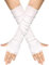 QUUPY 1 Paar fingerlose Handschuhe, klassisch, schwarz, modisch, Lotusblatt-Stil, Stretch, Ellenbogenlänge, Daumenloch, Armstulpen, Winter, Herbst, Armstulpen für Damen und Mädchen, weiß, 41cm
