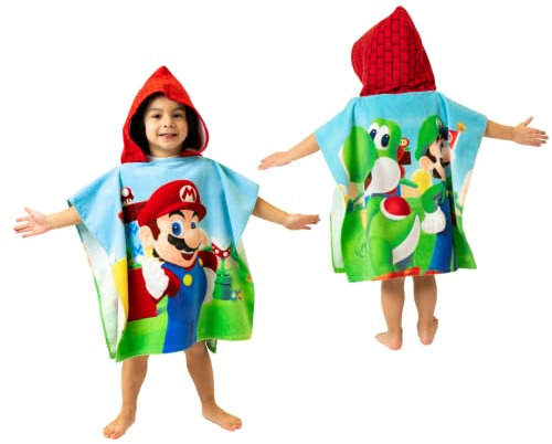 Franco Super Mario Kapuzenhandtuch für Kinder, Strand/Pool/Bad/Camping, 61 x 55,9 cm, saugfähige Baumwolle, offizielles Nintendo-Produkt, groß, Super Mario