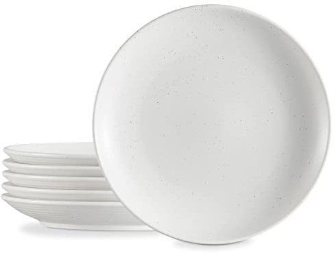 ONEMORE 10 inch Dinner Plates, Ceramic Salad Plates Set of 6, Versatile Serving Dishes for Daily Use Parties Weddings, Ideal for Pasta Dessert Pizza Appetizer | White Speckled Scratch Resistant