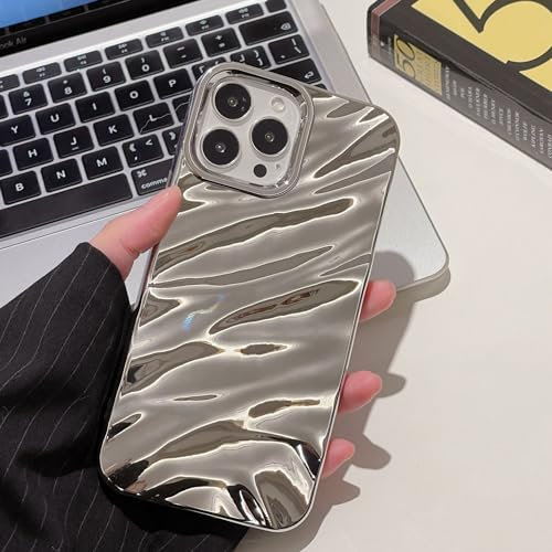 QLTYPRI Niedliche Hülle für iPhone 13/iPhone 14, 3D Wellenform Silikon Handyhülle für Frauen Mädchen Weiche Silikon Bumper Schutzhülle Stoßfest Case für iPhone 13/14 - Silber