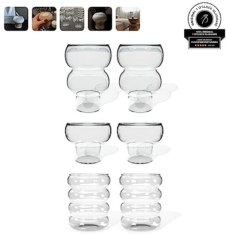 7 O'CLOCK Gläser 6er Set | Design Vintage Wave Bubble Set | Trinkgläser Eiskaffeegläser Cocktailgläser Longdrinkgläser Wasser Tee Kaffee Saft | Spülmaschinenfest langlebig | 320ml + 300ml + 500ml